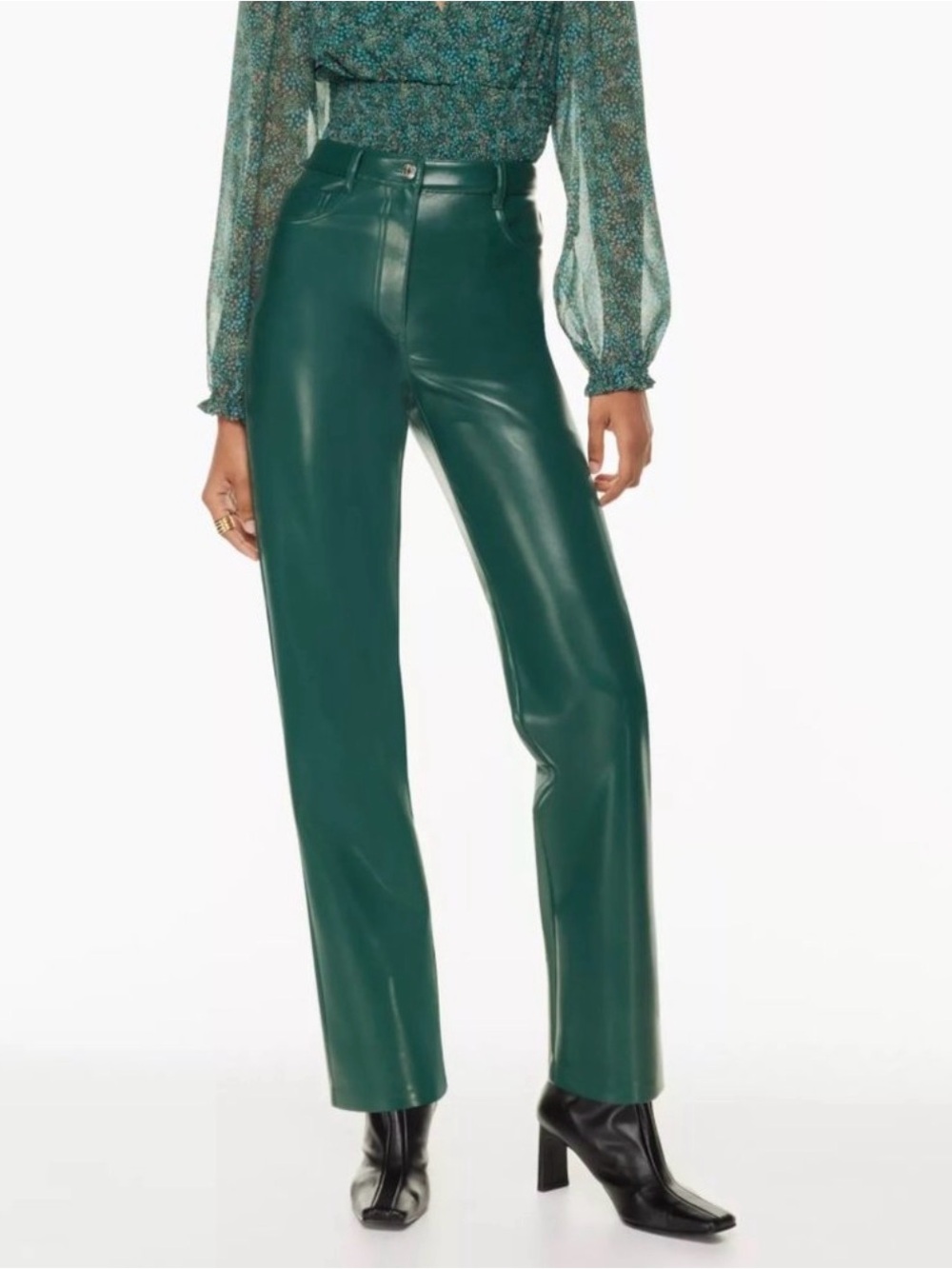 Wilfred Leather Straight-Leg Pants in Dark Teal 0